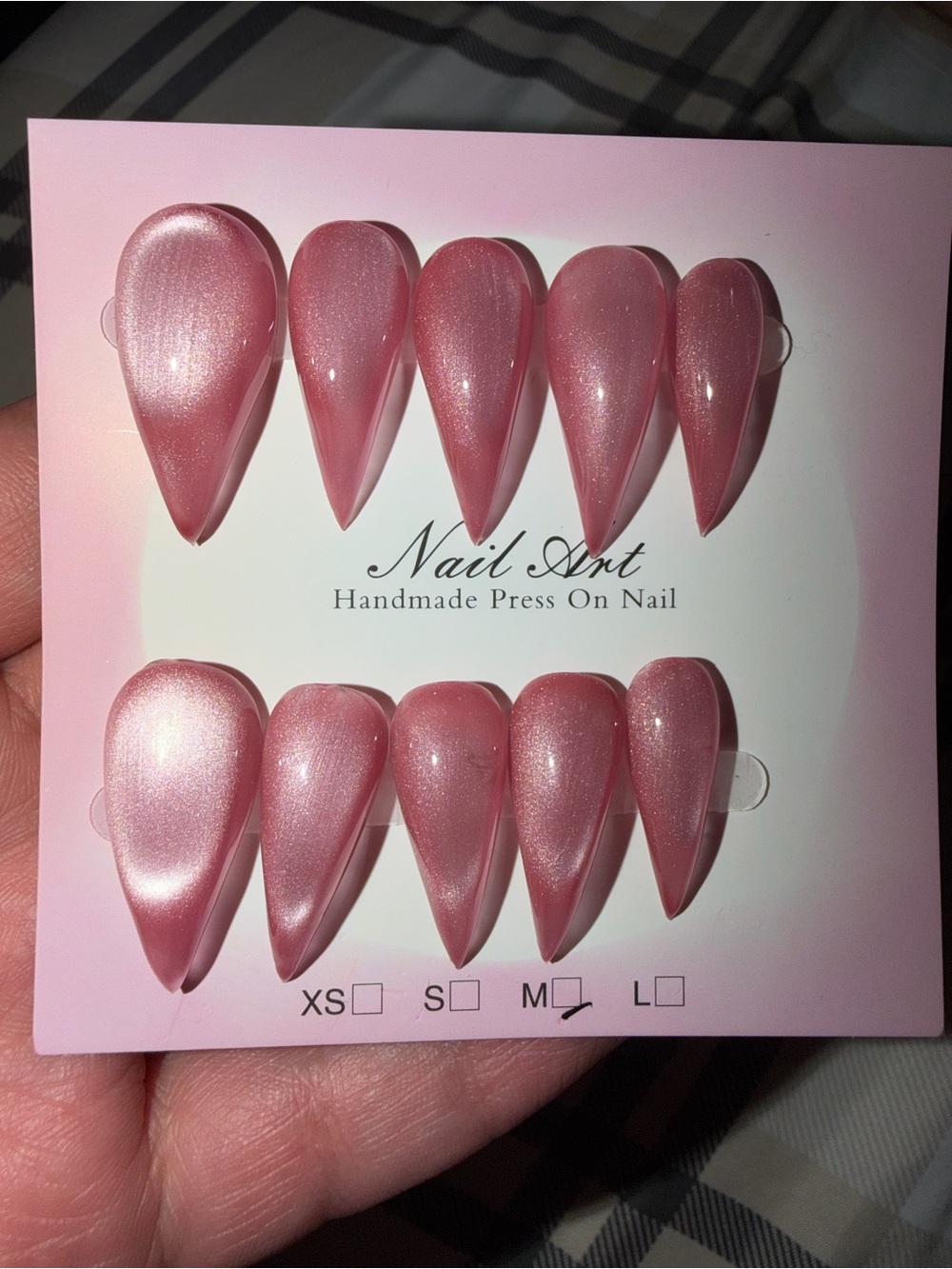 Handmade Press On Nails - Shimmery Pink Stiletto Set
